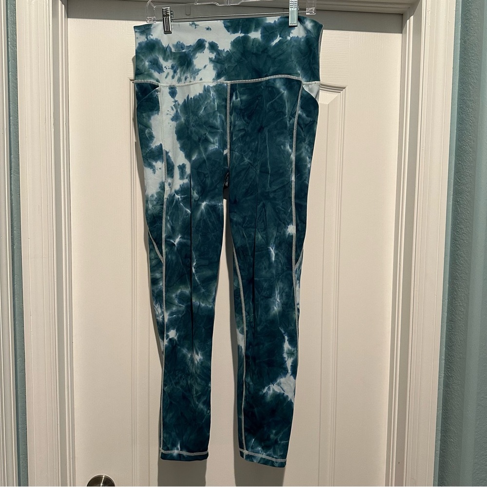 Senita Athletics Blue and White Leggings High-Waisted